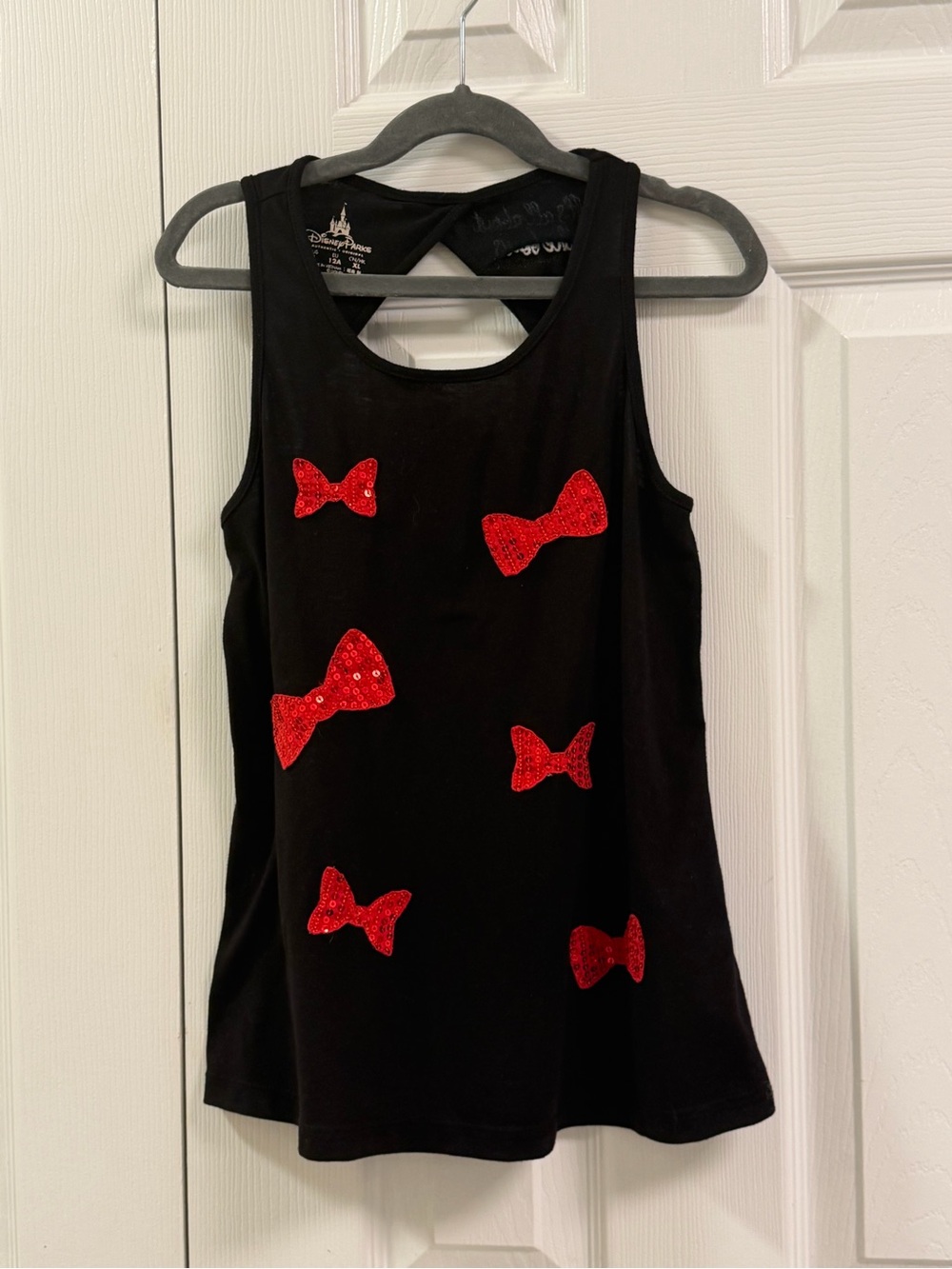 Disney Parks Authentic Girls Kids Large Black Tank Red Sequin Bows